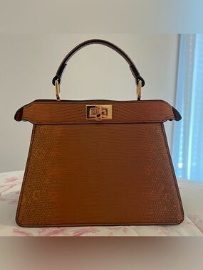 Small Fendi Peekaboo Top Handle Bag- Snakeskin / Python brown / tan color